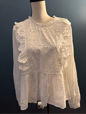 Blue Rain White Eyelet Ruffle Peasant Blouse